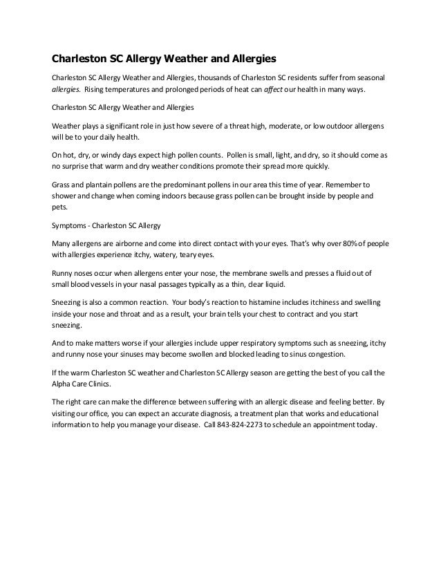 Charleston sc allergy weather and allergies