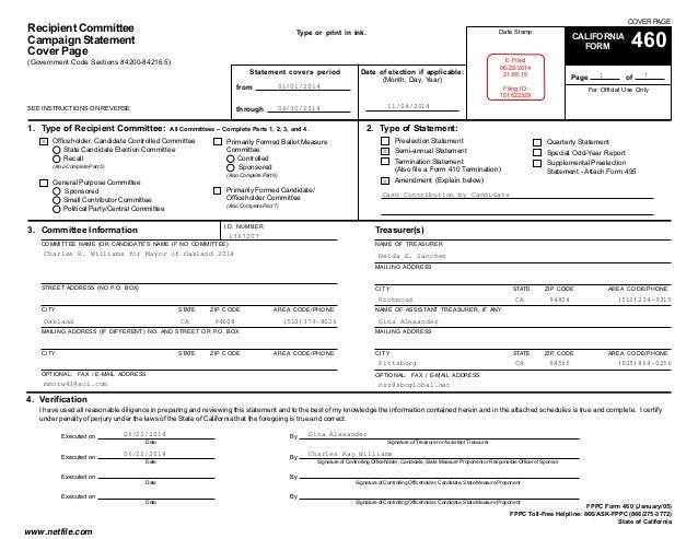 charles williams fppc form 460 1 1 14 to 6 30 14 form 1114