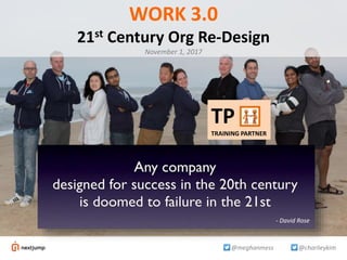 @charlieykim@meghanmess
WORK 3.0
21st Century Org Re-Design
November 1, 2017
- David Rose
TP
TRAINING PARTNER
 