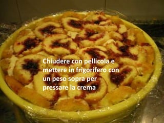 Chiudere con pellicola e
mettere in frigorifero con
un peso sopra per
pressare la crema
 