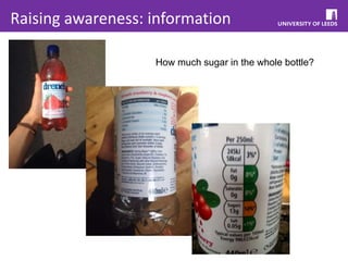 Raising awareness: information
How much sugar in the whole bottle?
 