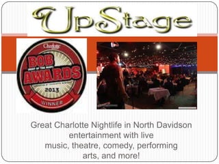 Great Charlotte Nightlife in North Davidson
entertainment with live
music, theatre, comedy, performing
arts, and more!

 