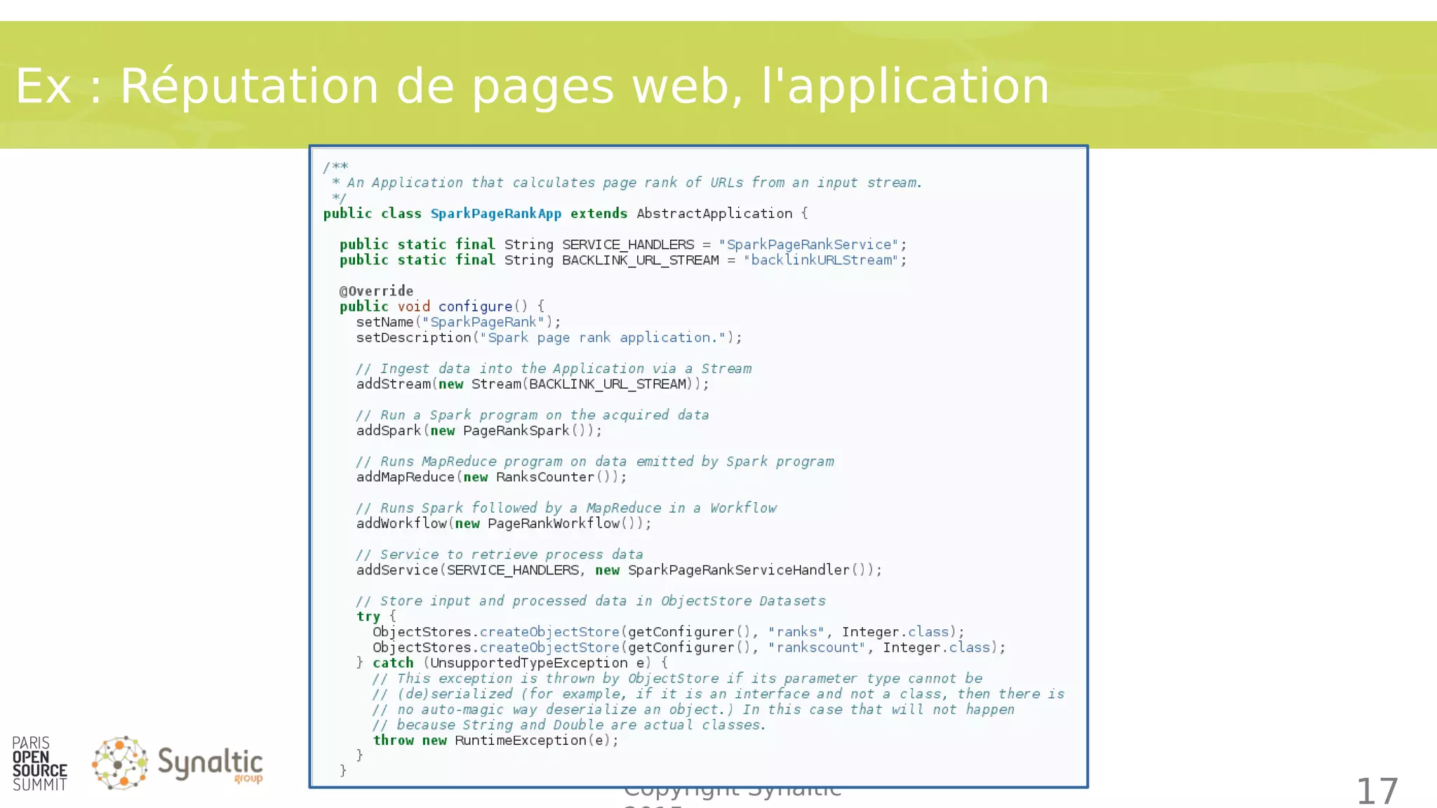 Copyright Synaltic
Ex : Réputation de pages web, l'application
17
 