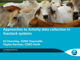 Approaches to Activity data collection in 
livestock systems 
Ed Charmley, CSIRO Townsville 
Hayley Norman, CSIRO Perth 
ED.CHARMLEY@CSIRO.AU 
 