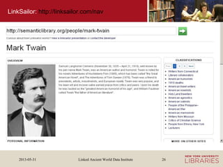 Linked Ancient World Data Institute2013-05-31 26
LinkSailor: http://linksailor.com/nav
 