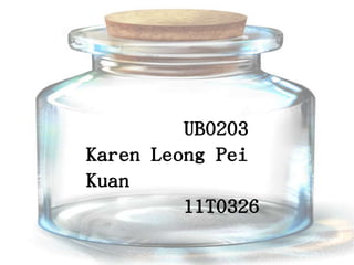 UB0203
Karen Leong Pei
Kuan
         11T0326
 