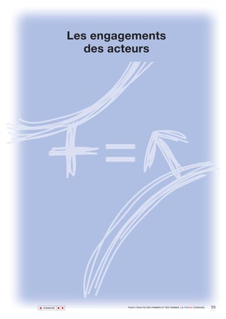 Les engagements
                          des acteurs




▲                                                                                              35
               ▲
                   ▲




    SOMMAIRE                    POUR L’ÉGALITÉ DES HOMMES ET DES FEMMES, LA FRANCE S’ENGAGE.
 