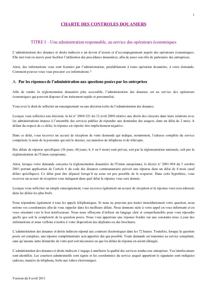 charte des controles douaniers