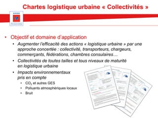• Objectif et domaine d’application
• Augmenter l’efficacité des actions « logistique urbaine » par une
approche concertée...