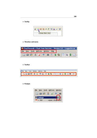 100
• Tooltip
• Menubar and menu
• Toolbar
• Pushpin
 