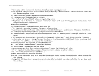 !""#$%&'()*$+),)&'-.$

     •   !"#$%#&'($)%*+',%'"#%#$-(.*$/#$'0%12#&$2($#00%32&40%&%"+)#%.*2#%($%#$5*4($)%4*+.%/#&26%
     •   7#.4%(/3*.'&$',%(8%'"#%32&1#%(0%$*'%12#&$%9%:*$;'%#&'%'"#.#<,%=>?%3.(*.('4,%(8%'"#%#$-(.*$/#$'%(0%$*'%12#&$%'"#$%9%:(22%$*'%8##2%'"#%
           @&1A%B:"#.#%/&A($)%8**CD%(0%12#&$6%%
     •   9'%(0%E>F=%(/3*.'&$'%'*%"&-#%&%12#&$%#$-(.*$/#$'%:"#$%#&'($)%*+'6%%
     •   98%&%.#0'&+.&$'%C*#0$G'%2**A%12#&$,%9%:(22%$*'%#&'%'"#.#6%
     •   7#.4%/+1"%0*,%=*%H#&'%$#&'H,%IJKLM%(0%'"#%/*0'%(/3*.'&$'%($).#C(#$'6%
     •   ="#% 3"40(1&2% &$C% &(.% 12#&$2($#00% ($% &% .#0'&+.&$'% &.#% (/3*.'&$'% 8&1'*.0% :"(1"% 1*+2C% +2'(/&'#24% 3#.0+&C#% *.% C(00+&C#% /#% 8.*/%
           @#($)%&%1+0'*/#.%*8%'"&'%#0'&@2(0"/#$'6%
     •   >8%N=E>F=%(/3*.'&$1#<%
     •   L%12#&$%#$-(.*$/#$'%(0%#O'.#/#24%(/3*.'&$'%:"#$%#&'($)%*+'6%
     •   7#.4%(/3*.'&$'%P%9%1&$G'%#&'%&'%&%.#0'&+.&$'%'"&'%&33#&.0%'*%@#%+$0&$('&.46%
     •   F+3#.%(/3*.'&$'6%%J>J,%9%+0+&224%01*3#%*+'%'"#%@&'".**/06%%9%'#$C%'*%'"($A%'"#4%&.#%&%)**C%($C(1&'(*$%*8%"*:%12#&$%'"#%A('1"#$%(06%
     •   9'%(0%#O'.#/#24%(/3*.'&$'%8*.%3#.1#3'(*$%*8%Q+&2('4%&$C%*8%12#&$2($#00%*8%'"#%A('1"#$6%
     •   98%'"#%#$-(.*$/#$'%(0%C(.'4%*+'0(C#,%"*:%12#&$%1*+2C%('%@#%*$%'"#%($0(C#6%%9'G0%2(A#%@#($)%0#.-#C%&%"&/@+.)#.%&$C%8.(#0%*$%&%'.&0"%
           1&$%2(C6%
     •   7#.4,%-#.4%(/3*.'&$',%7#.4%(/3*.'&$',%9%C*$G'%.#&224%1&.#,%9%).#:%+3%($%?(''0@+.),%&$C%('G0%3.#''4%C(.'4%0*%'"&'G0%:"&'%9;/%+0#C%'*6%%
     •   L%12#&$%#&'($)%&.#&%)(-#0%/#%&%8##2($)%*8%1&.#%&$C%12#&$2($#00%*8%'"#%:"*2#%#0'&@2(0"/#$'%B&2'"*+)"%9%A$*:%P%1*$01(*+024%P%'"&'%
           '"#%A('1"#$%/&4%$*'%8*22*:%6%6%6D%&$C%9%#O3#1'%'"&'%:"#$%9%#&'%*+'6%
     •   KO'.#/#24%(/3*.'&$'6%M*$P$#)*'(&@2#,%&$%#&'#.4%ENF=%@#%12#&$6%
     •   9';0%&%C#&2%@.#&A#.%(8%'"#%#$-(.*$/#$'%(0%+$'(C46%7#.4%(/3*.'&$'6%
     •   9'%.&$A0%($%'"#%'*3%R%&/*$)%0#.-(1#%&$C%8**C%Q+&2('46%
     •   KO'.#/#24%(/3*.'&$'%P%(8%'"#%C($($)%#$-(.*$/#$'%(0$G'%12#&$,%9G22%&00+/#%'"&'%'"#%A('1"#$%(0$G'%#('"#.6%
     •   9'G0%-#.4%(/3*.'&$'6%I.+1(&2,%&$C%&%0"*:0'*33#.,%(8%'"#%#$-(.*$/#$'%(0%$*'%12#&$%:#%:(22%$*'%#&'%'"#.#6%%
     •   9'G0%&%C#&2%@.#&A#.6%I2#&$2($#00%(0%$#O'%'*%S*C2($#006%TPD%%
     •   >8%'"#%+'/*0'%(/3*.'&$1#6%#O'.#/#24%(/3*.'&$'%
     •   U*.%/#,%&%12#&$%#$-(.*$/#$'%(0%'"#%E>F=%(/3*.'&$'%1*$0(C#.&'(*$,%$*'%5+0'%8**C%&$C%#&'($)%+'#$0(20%@+'%'"#%&(.,%8+.$('+.#%&$C%
           82**.%1*-#.($)6%%%
     •   V#($)%&%2(''2#%>IW%&@*+'%12#&$%('%(0%/&5*.%(/3*.'&$'6%9'%/&A#0%('%8##2%1*/8*.'&@2#%&$C%/&A#0%/#%8##2%2(A#%'"#4%1&.#%&@*+'%:"&'%
           '"#4%&.#%C*($)6!
!
!%


"'/0'1)*&'2$&34$5/3614)3*1&7$$$$$$$$$$$$$$$$$$$$$$$$$$$$$   -.&,)8&-(9-/:$$$$$$$$$$$$$$$$$$$$$$$$$$$$$$$$$$$$$$$$$$$$$;&3<&'2$=>??$               !!!!!!!!!!!!!!!!!!!!!!!!!!!
 