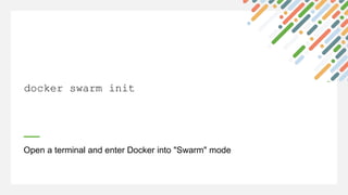 Open a terminal and enter Docker into "Swarm" mode
docker swarm init
 
