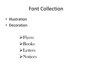 Font Collection Illustration Decoration Flyers Books Letters Notices 
