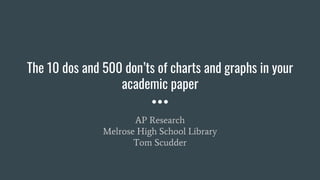 The 10 dos and 500 don’ts of charts and graphs in your
academic paper
AP Research
Melrose High School Library
Tom Scudder
 