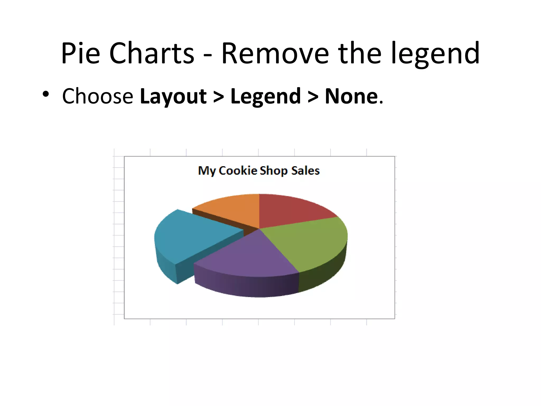 Pie Charts - Remove the legend Choose  Layout > Legend > None . 