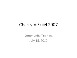 Charts in Excel 2007 Community Training July 15, 2010 