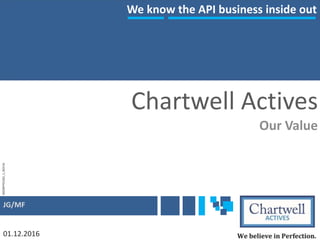 We know the API business inside out
Chartwell Actives
Our Value
JG/MF
01.12.2016
00Z00PP01002_1_NOV16
 