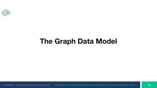 CHARUSAT ⦿ Gujarat ⦿ India ⦿ February 2019 Introduction to Property Graphs and Gremlin ⦿ Harsh Thakkar ⦿ University of Bonn
The Graph Data Model
 
