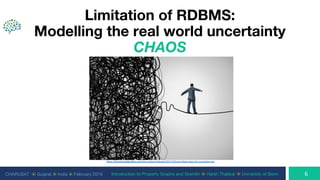 CHARUSAT ⦿ Gujarat ⦿ India ⦿ February 2019 Introduction to Property Graphs and Gremlin ⦿ Harsh Thakkar ⦿ University of Bonn
Limitation of RDBMS:
Modelling the real world uncertainty
CHAOS
 