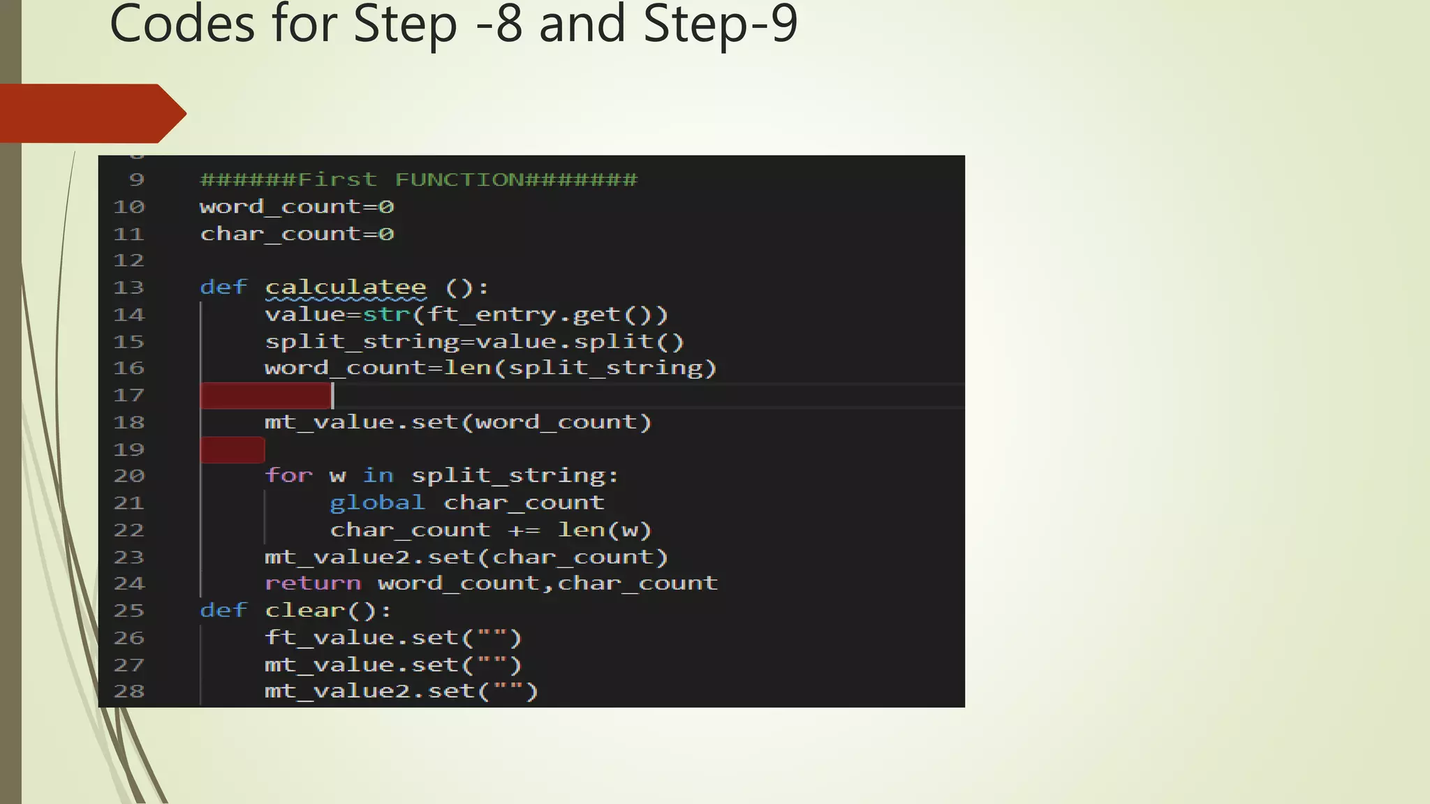 Codes for Step -8 and Step-9 