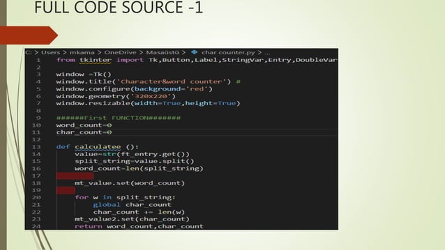 Char word counter in Python with simple gui - PROJECT | PPT