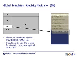 Global Templates: Specialty Navigation (SN) Reserved for Middle Market, Private Bank, CMS, etc. Should not be used to feature functionality, products, special offers, etc. 
