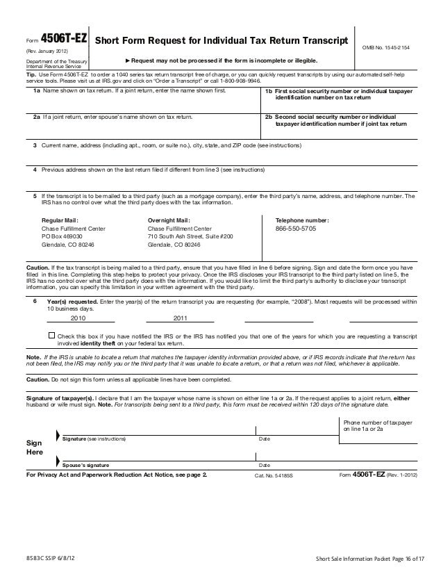 chase short sale pack request for mortgage assistance form
