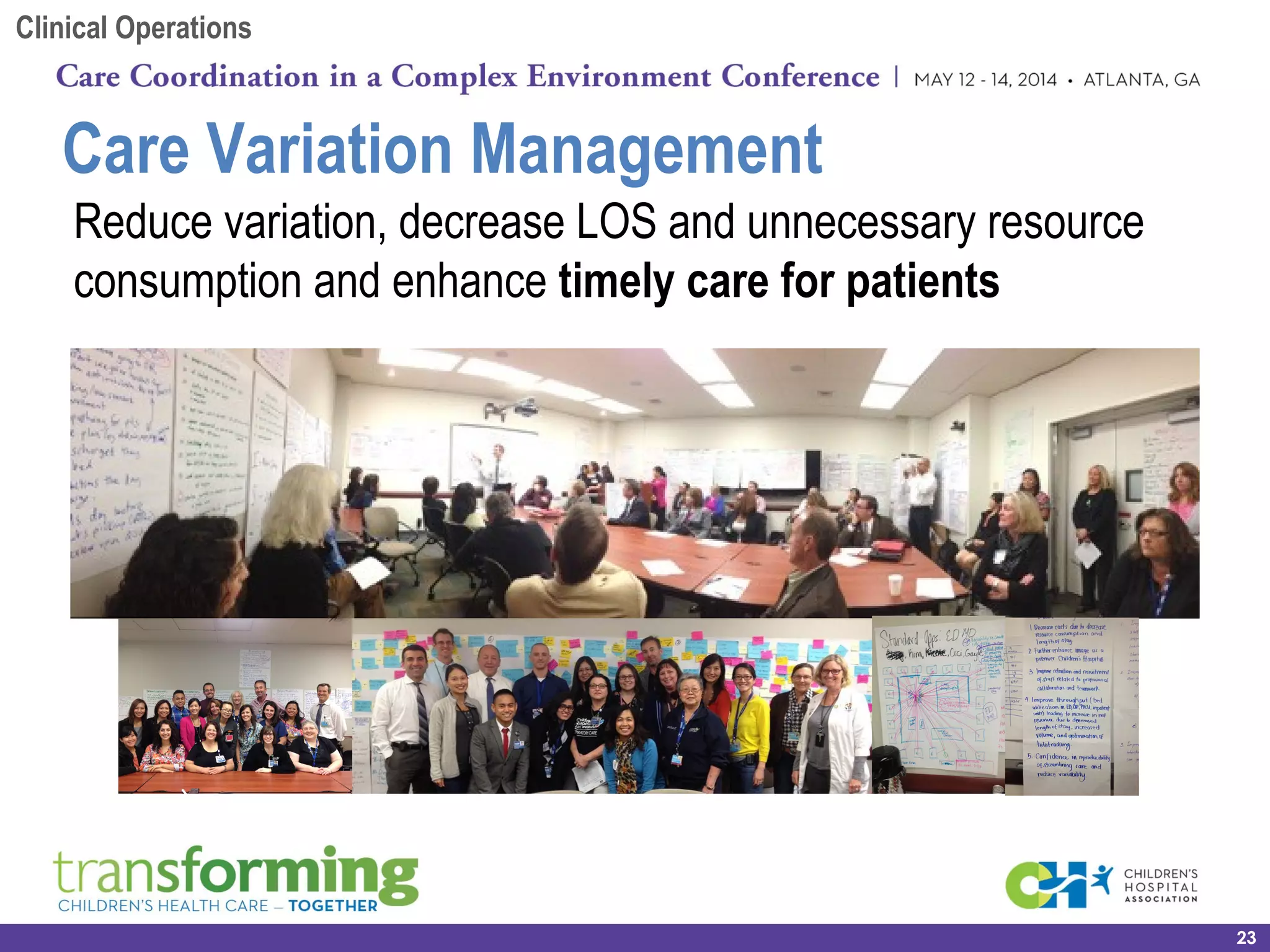 Reduce variation, decrease LOS and unnecessary resource
consumption and enhance timely care for patients
Care Variation Management
23
Clinical Operations
 