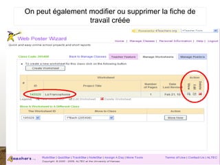 On peut également modifier ou supprimer la fiche de
travail créée
 