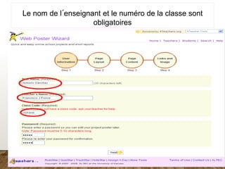 Le nom de l´enseignant et le numéro de la classe sont
obligatoires
 