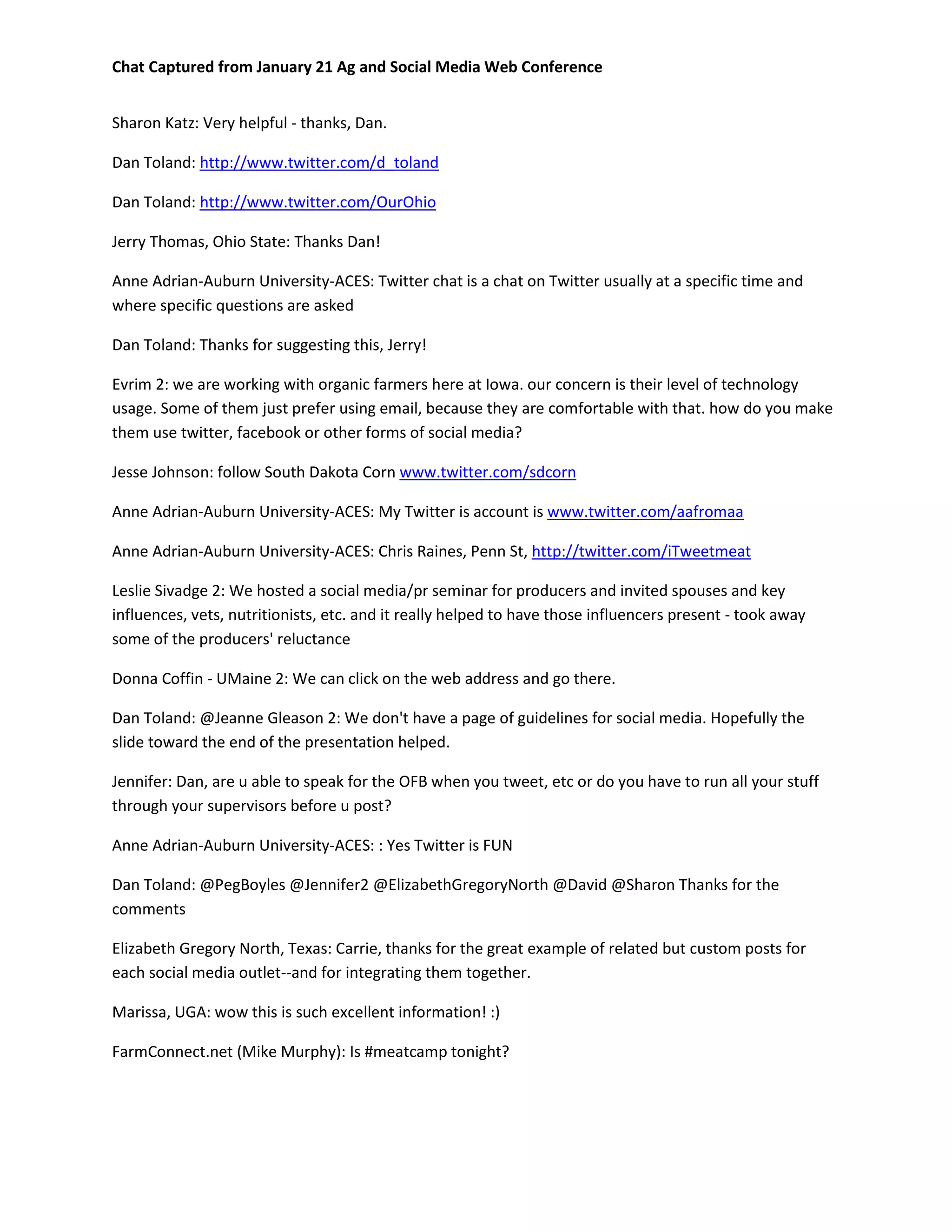 Chat from Ag and Social Media Web Conference