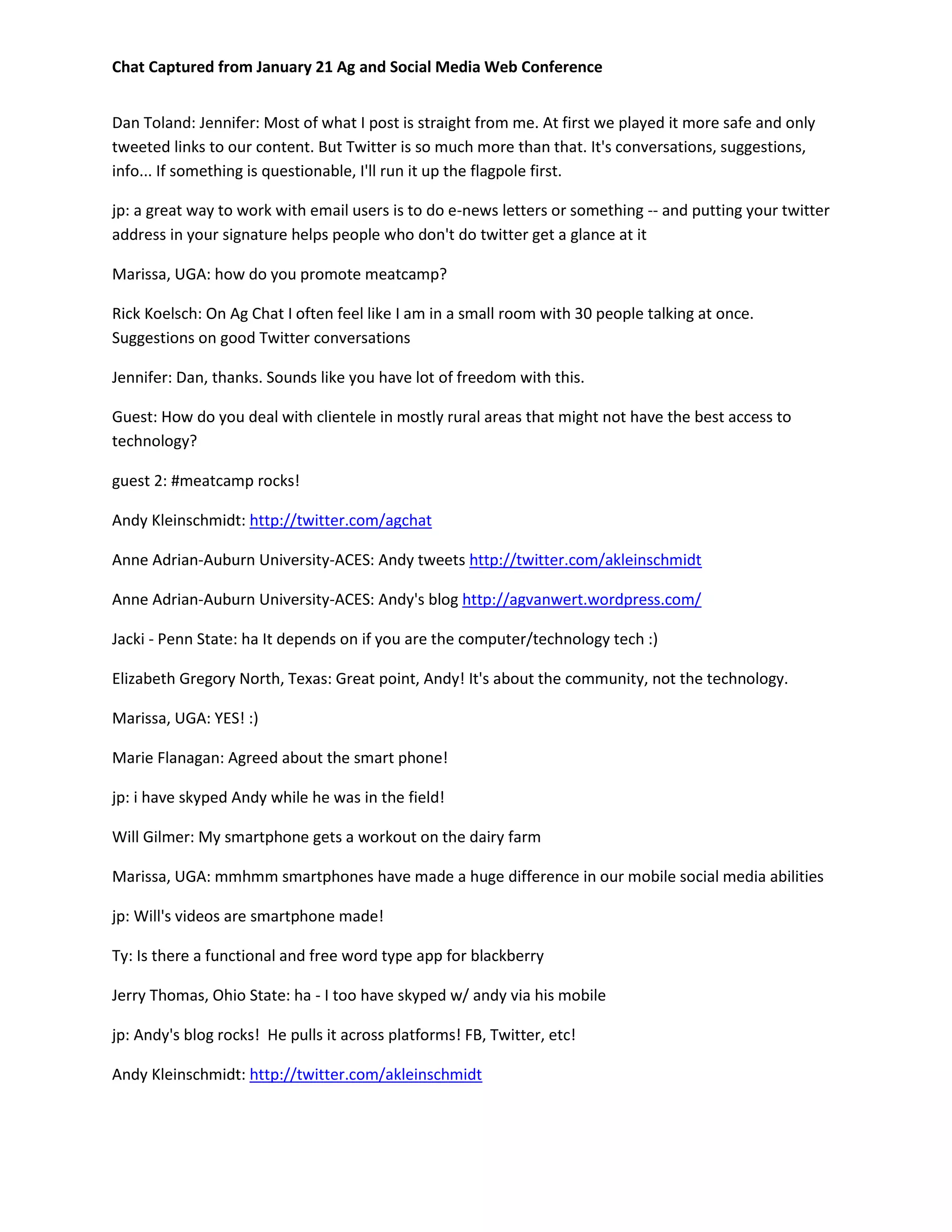 Chat from Ag and Social Media Web Conference