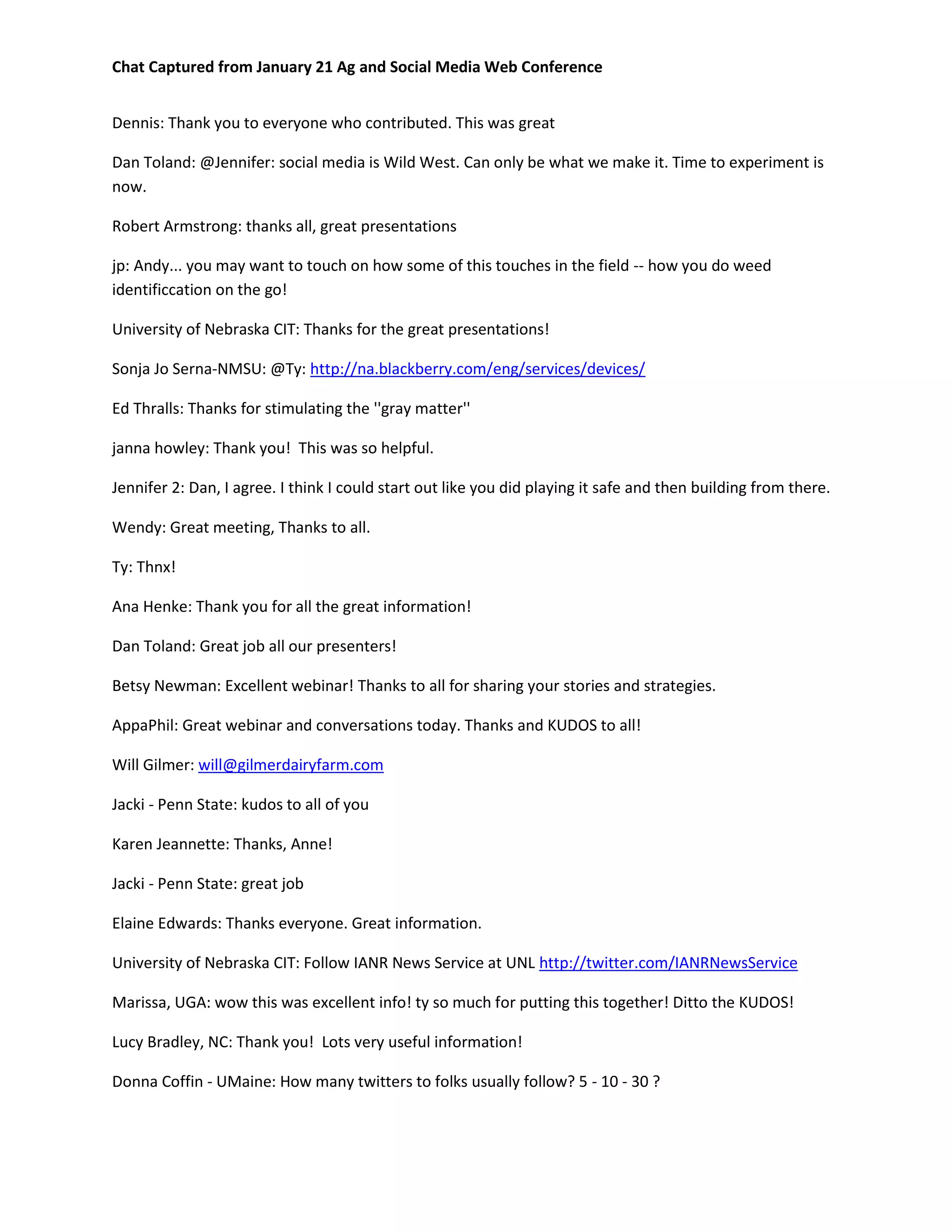 Chat from Ag and Social Media Web Conference