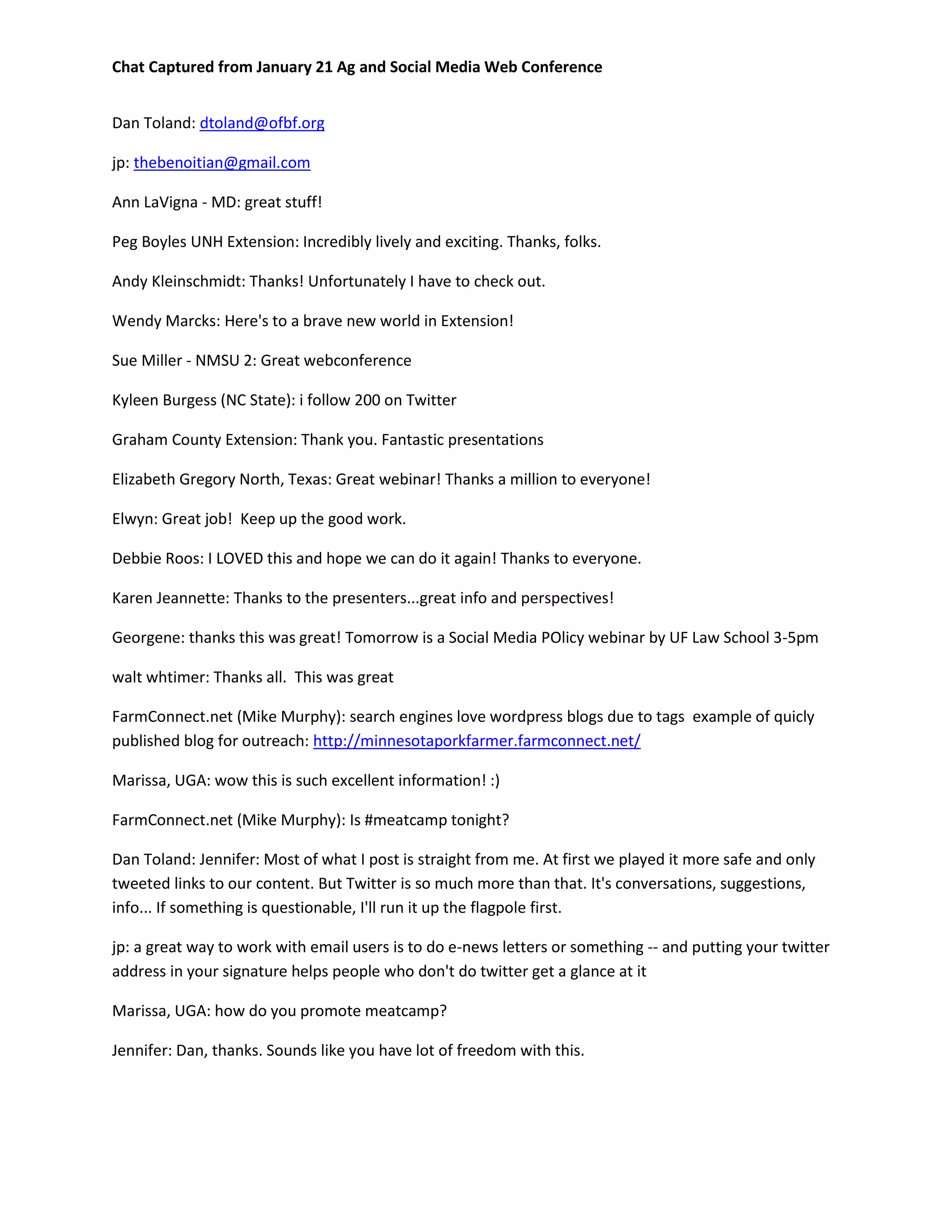 Chat from Ag and Social Media Web Conference