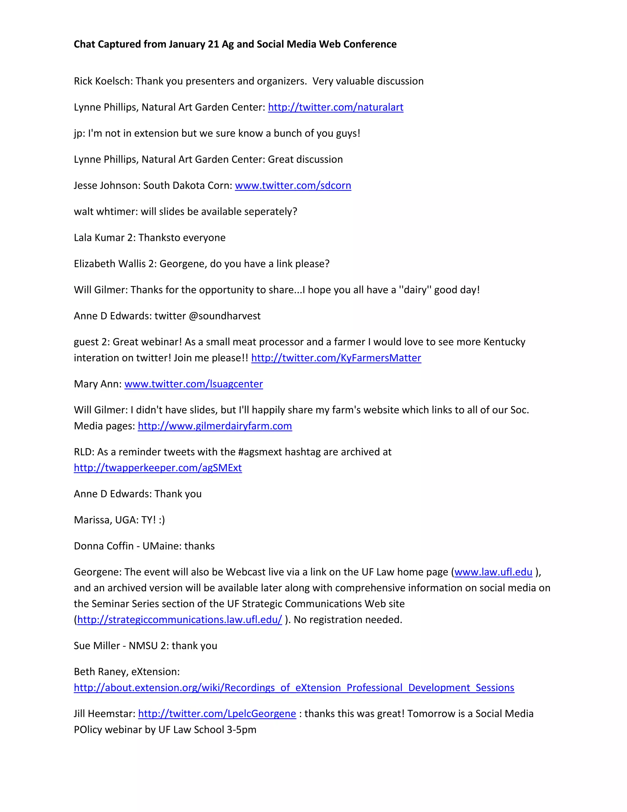 Chat from Ag and Social Media Web Conference