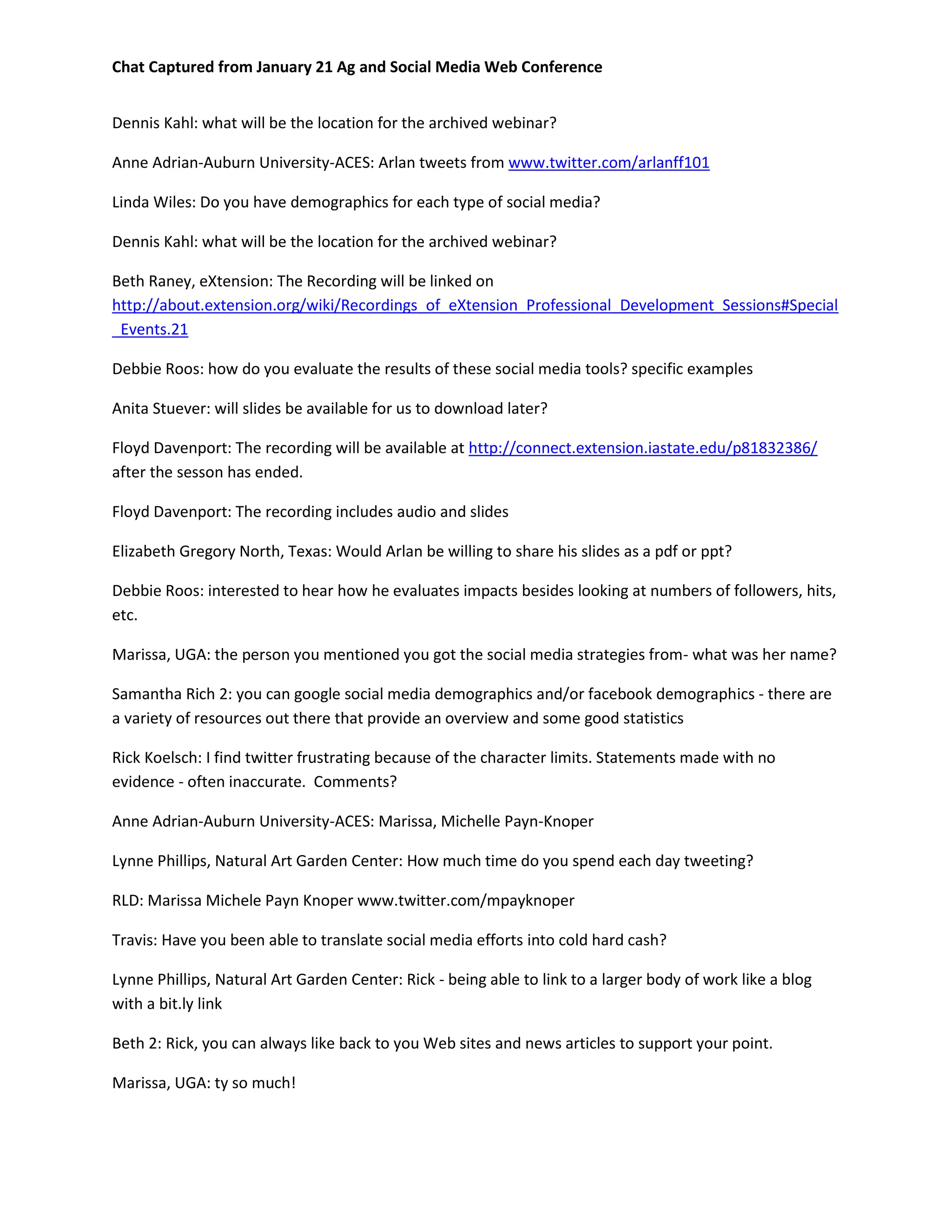 Chat from Ag and Social Media Web Conference