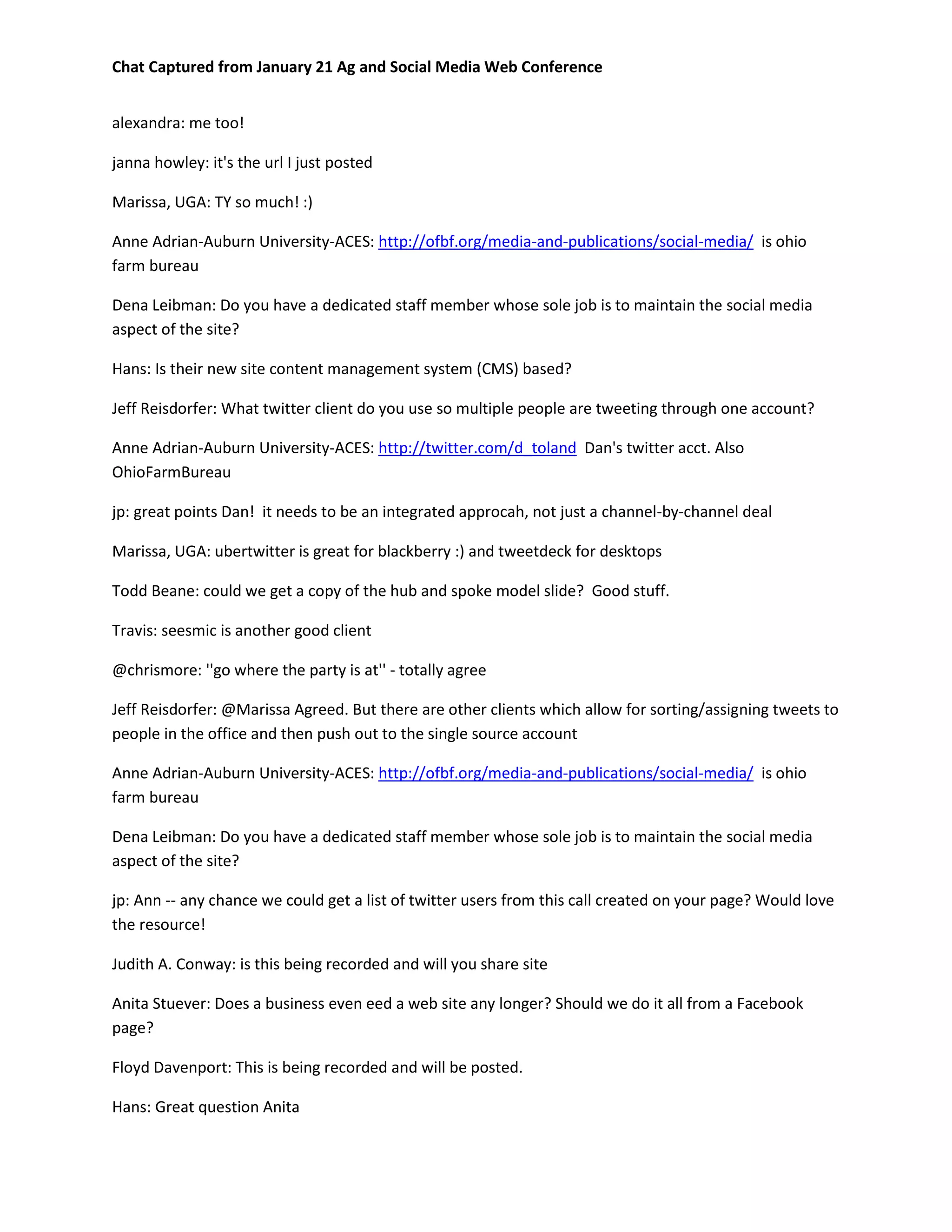 Chat from Ag and Social Media Web Conference