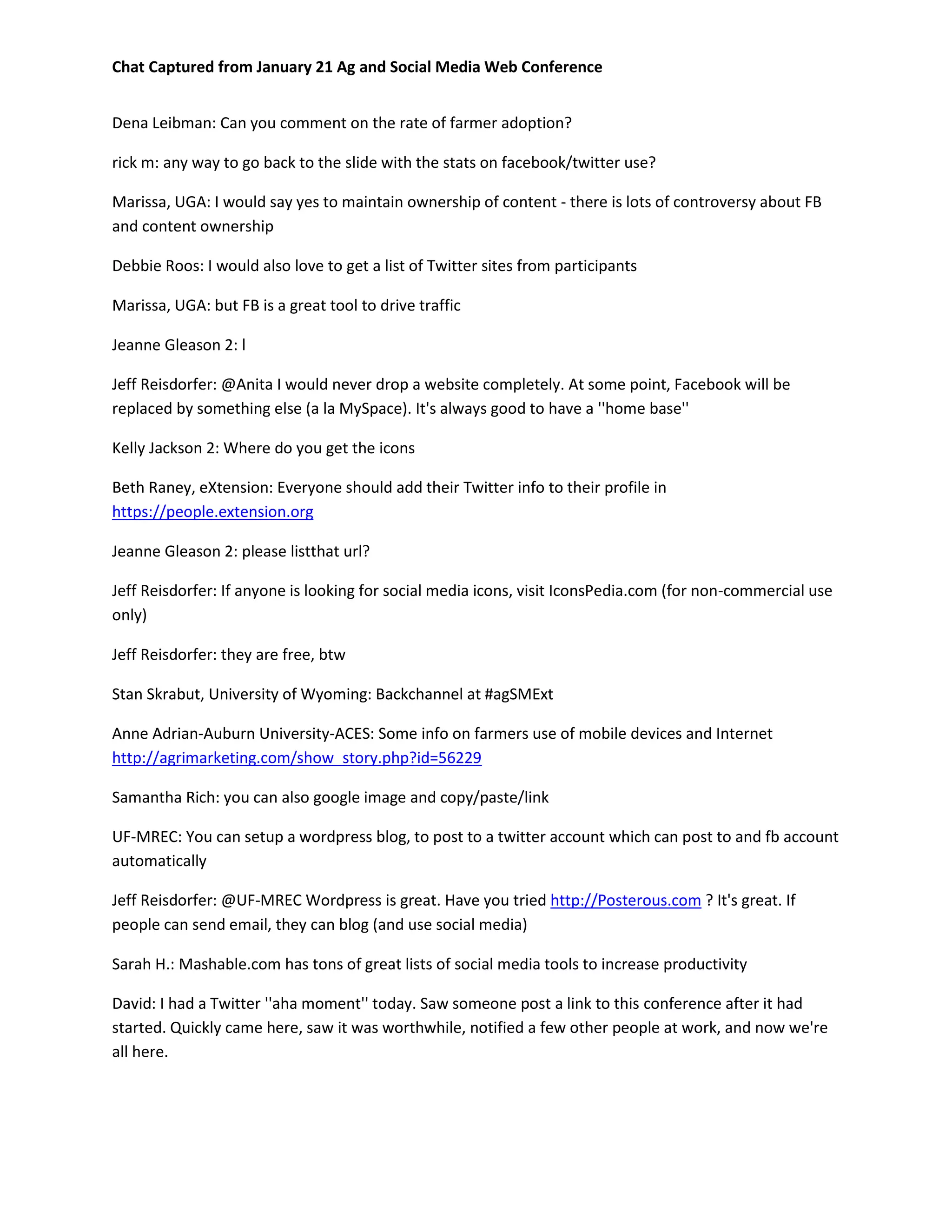 Chat from Ag and Social Media Web Conference