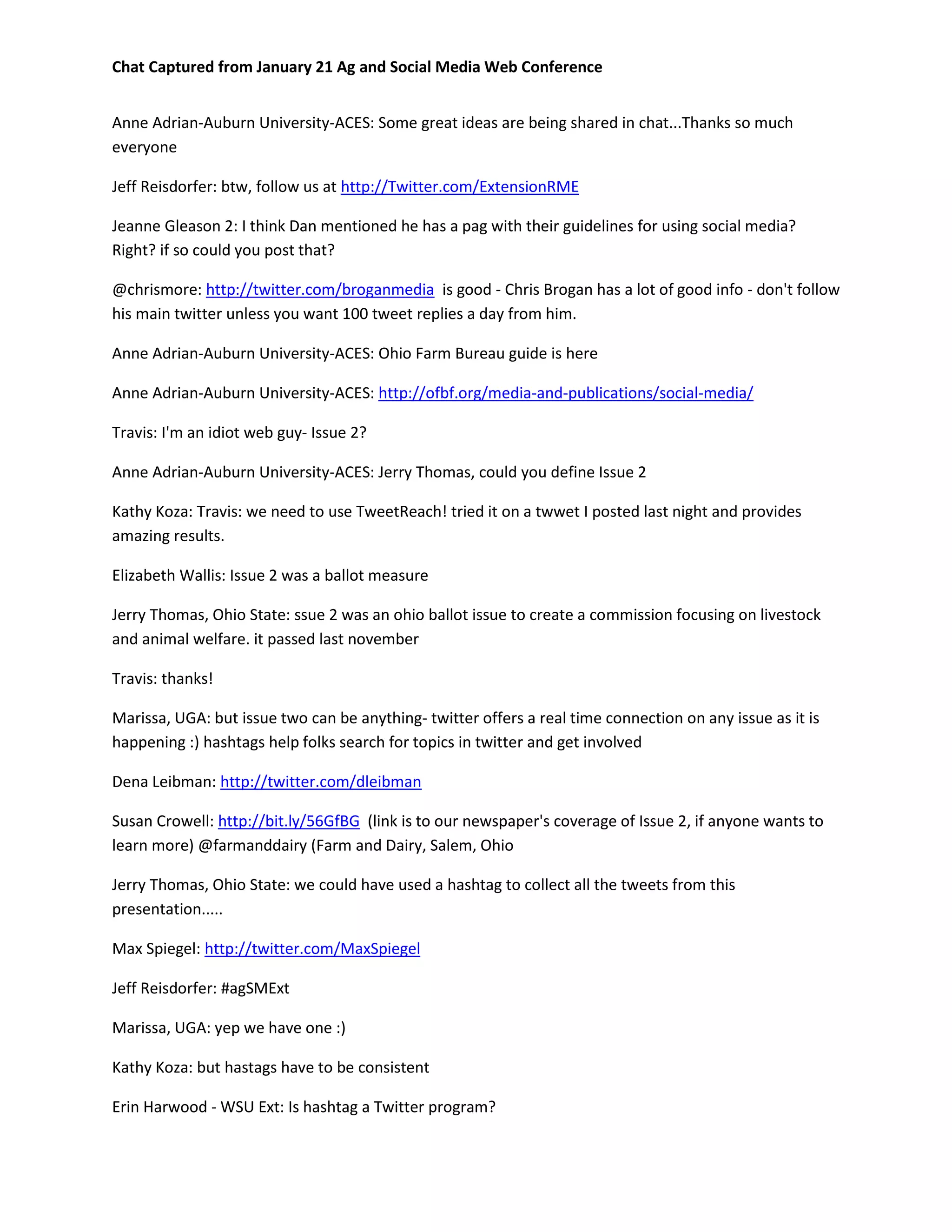 Chat from Ag and Social Media Web Conference