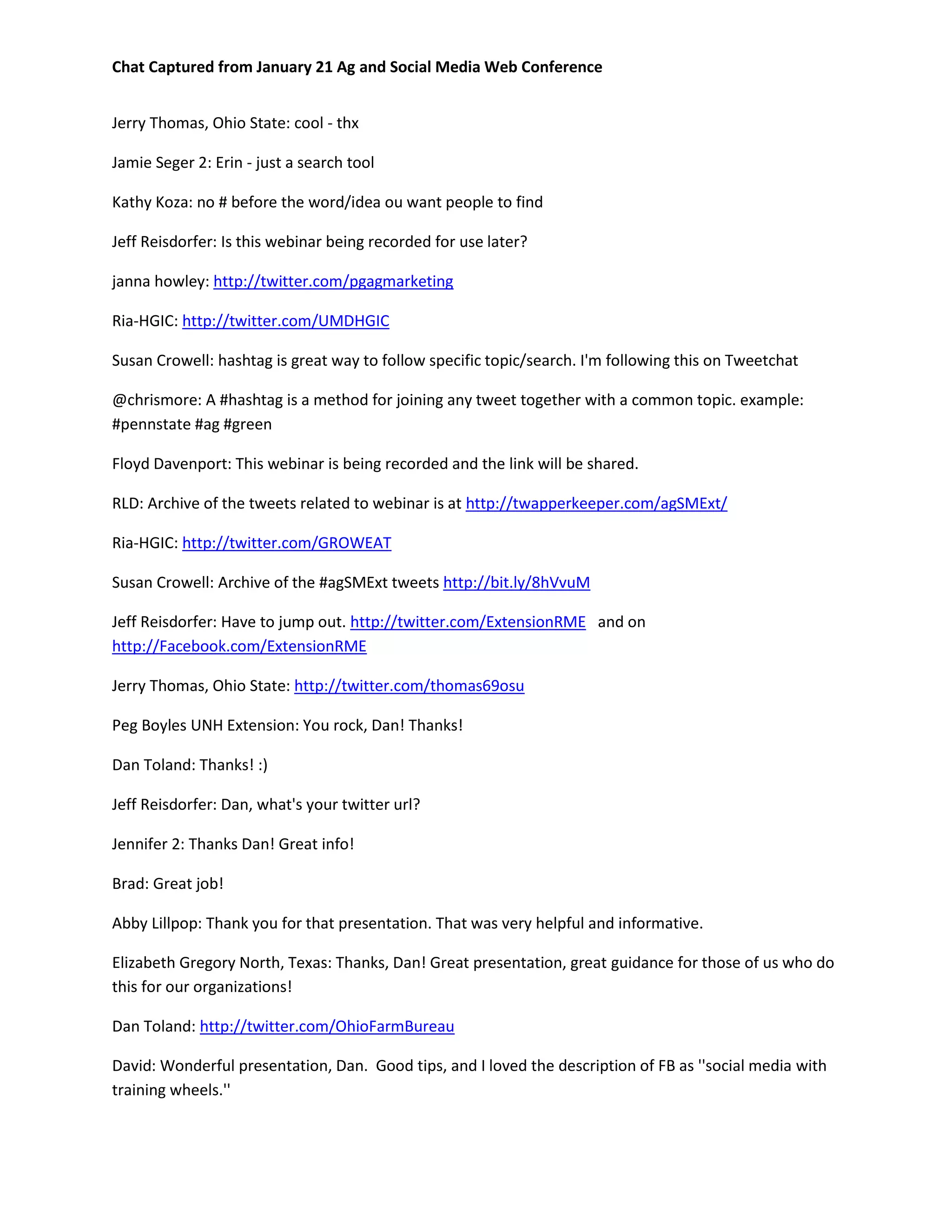 Chat from Ag and Social Media Web Conference