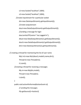 Chat application in java using swing and socket programming. | PDF