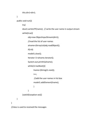 Chat application in java using swing and socket programming. | PDF