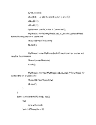 Chat application in java using swing and socket programming. | PDF