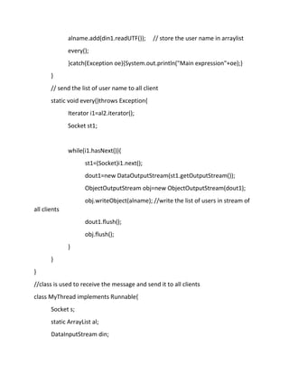 Chat application in java using swing and socket programming. | PDF