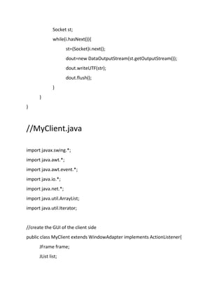 Chat application in java using swing and socket programming. | PDF