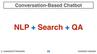 CHATBOT DESIGNC. SANGKEETTRAKARN
NLP + Search + QA
59
Conversation-Based Chatbot
 