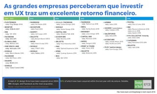 As grandes empresas perceberam que investir
em UX traz um excelente retorno financeiro.
http://www.kpcb.com/blog/design-in-tech-report-2016
 