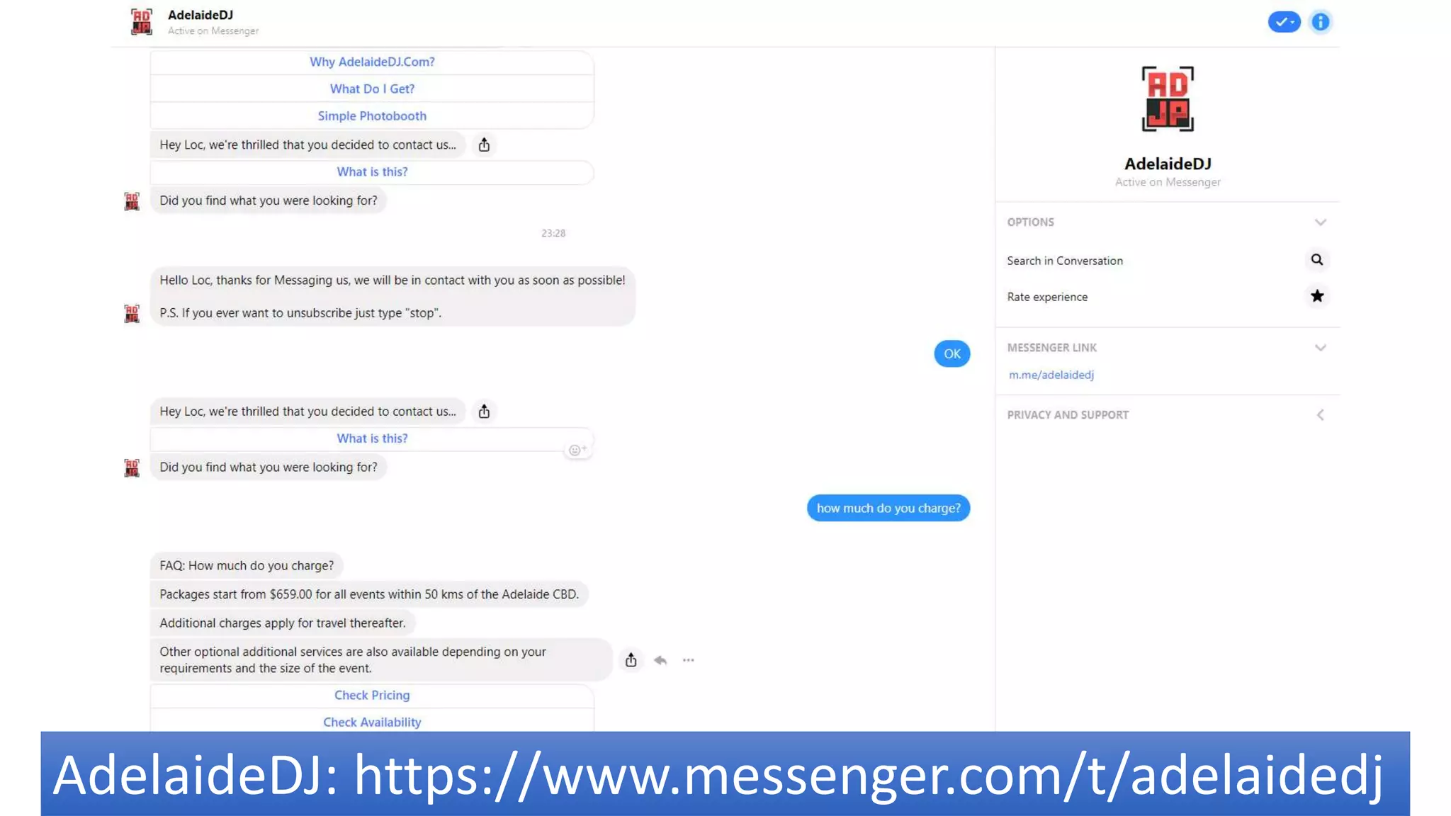 AdelaideDJ: https://www.messenger.com/t/adelaidedj
 