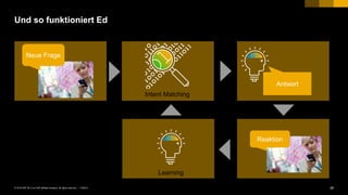 29PUBLIC© 2018 SAP SE or an SAP affiliate company. All rights reserved. ǀ
Und so funktioniert Ed
Intent Matching
Antwort
Reaktion
Neue Frage
Learning
 