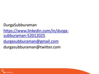 Confidential
DurgaSubburaman
https://www.linkedin.com/in/durga-
subburaman-52012025
durgasubburaman@gmail.com
durgasubburaman@twitter.com
 